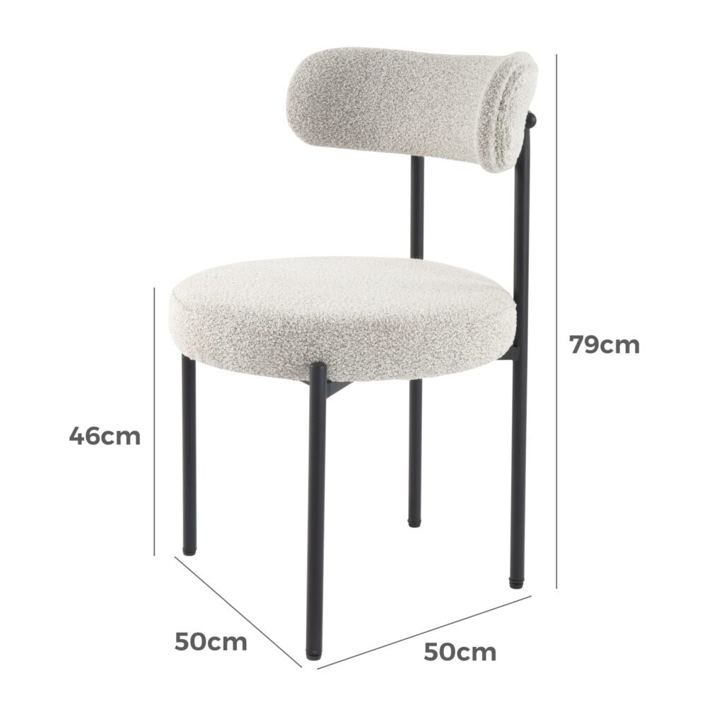 Luxe Boucle Cushioned Elsa Dining Chairs in White Quartz